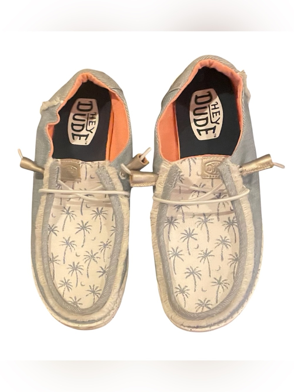 Hey Dude Beige Palm-Print Slip-On Loafers with Coral Lining - Picture 2 of 7